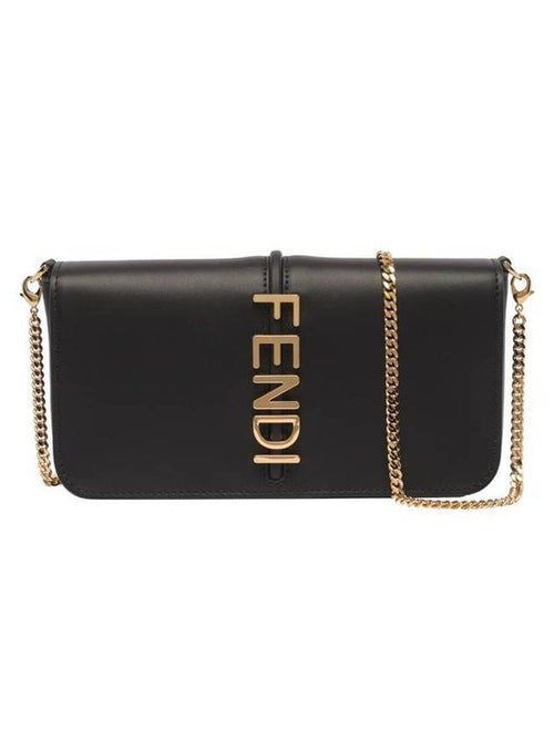 Fendi Graphy Chain Leather Long Wallet Black
