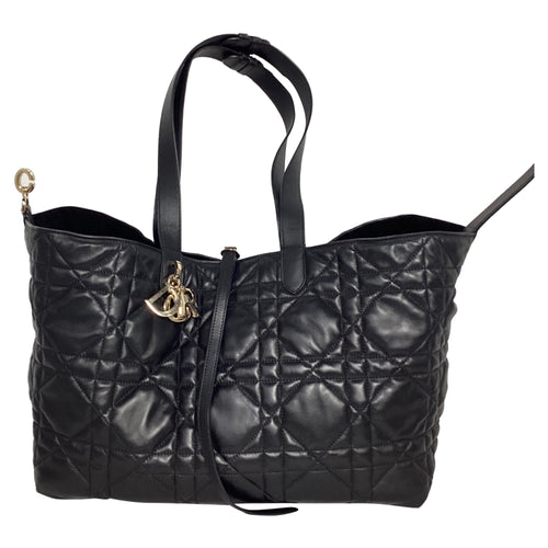 Dior Large Toujour Macrocannage Tote Bag in Black Calfskin Leather