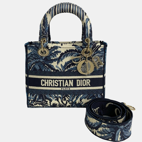 Dior Blue Canvas Medium Embroidered Lady D-Lite Bag