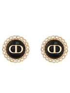 Petit CD Baroque Stud Earrings Gold Black Dior