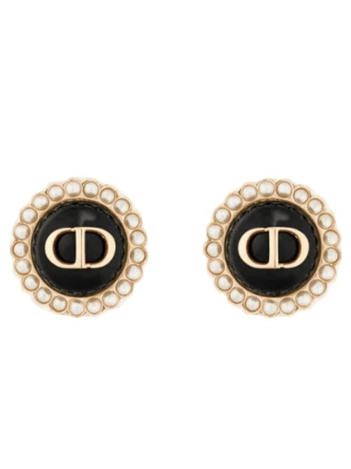 Petit CD Baroque Stud Earrings Gold Black Dior