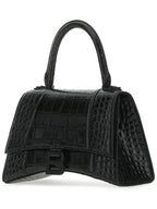 Balenciaga Hourglass Crocodile Embossed Small Tote Bag Black