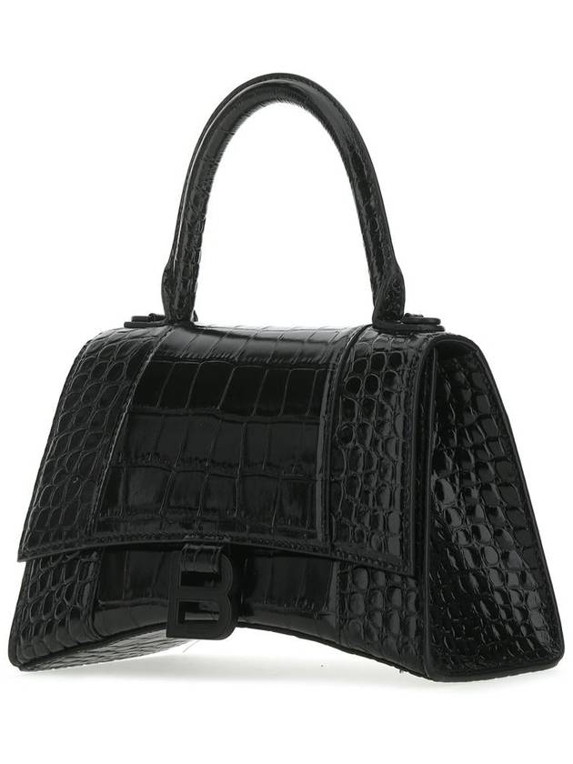 Balenciaga Hourglass Crocodile Embossed Small Tote Bag Black