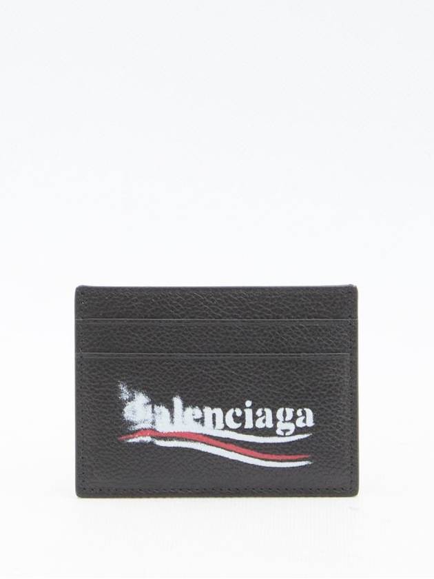 Balenciaga Logo Printing Leather Card Wallet Black