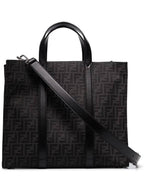 Fendi FF Jacquard Fabric Shopper Tote Bag Black