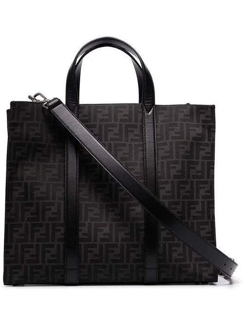 Fendi FF Jacquard Fabric Shopper Tote Bag Black