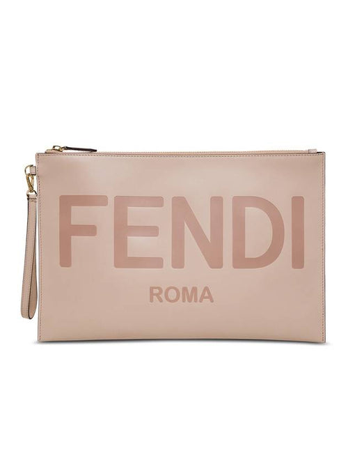 Fendi Logo Large Flat Clutch Bag Pink