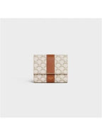 CELINE Triomphe Canvas Lambskin Trifold Small Half Wallet White Tan