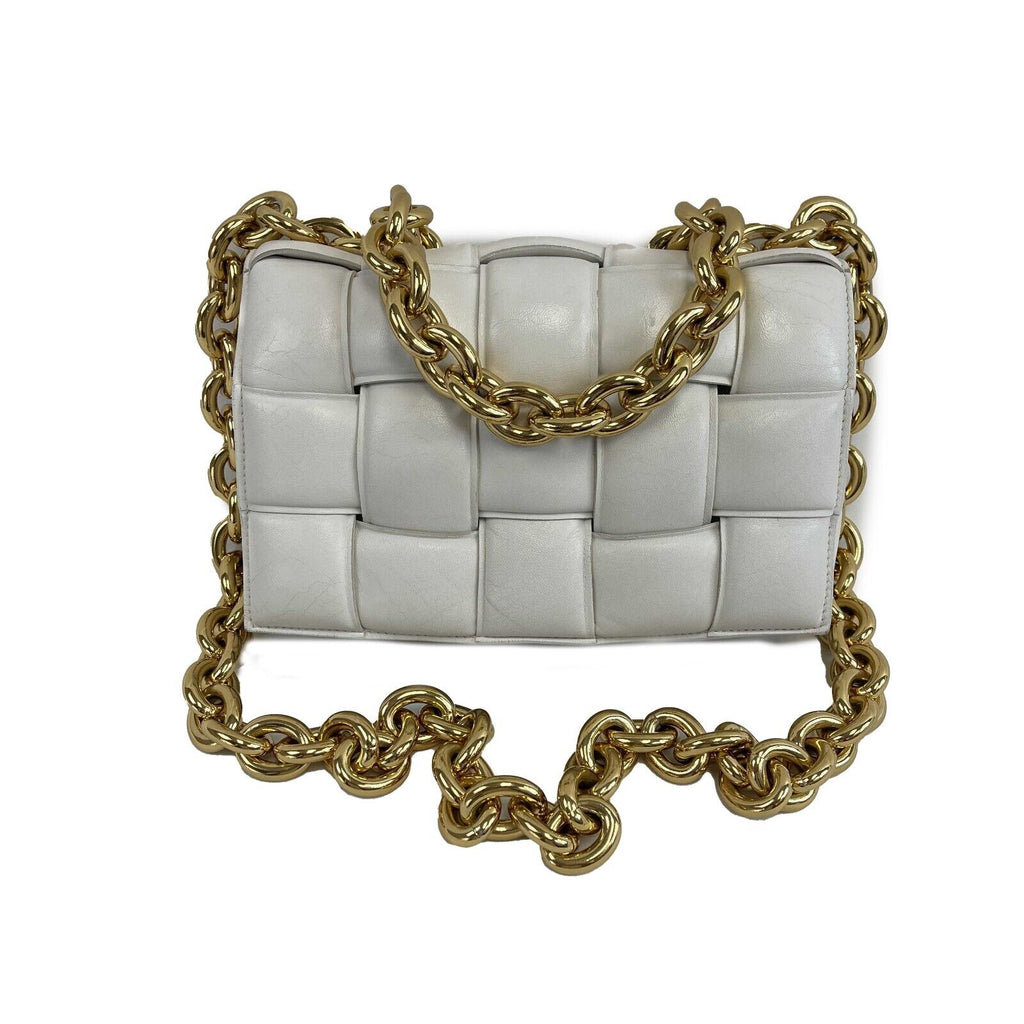 BOTTEGA VENETA Lambskin Maxi Intrecciato Padded White Crossbody