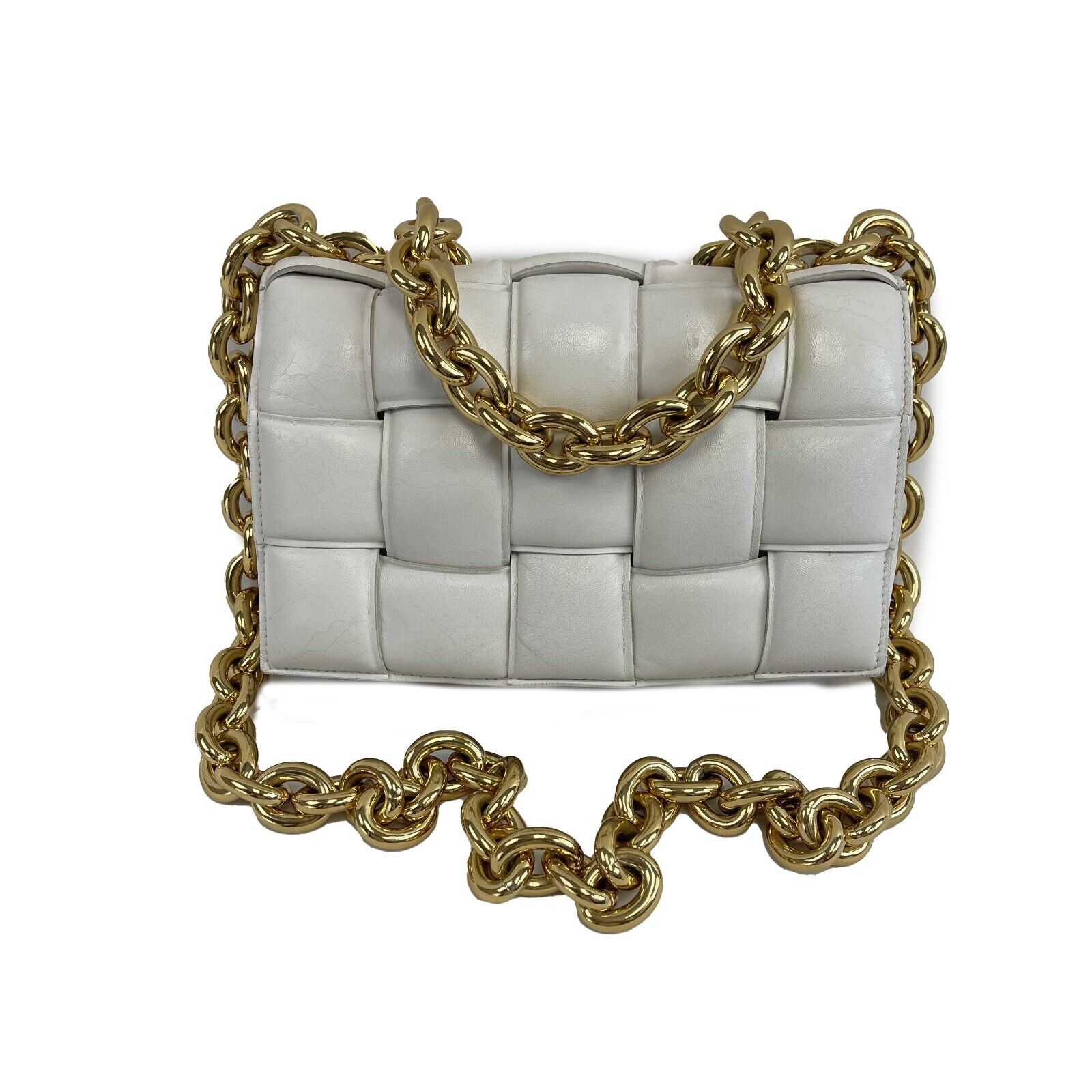 BOTTEGA VENETA Lambskin Maxi Intrecciato Padded White Crossbody