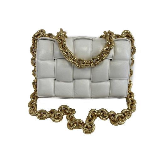 BOTTEGA VENETA Lambskin Maxi Intrecciato Padded White Crossbody