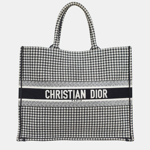 Dior Christian Black/ White Houndstooth Large Book Tote Bag