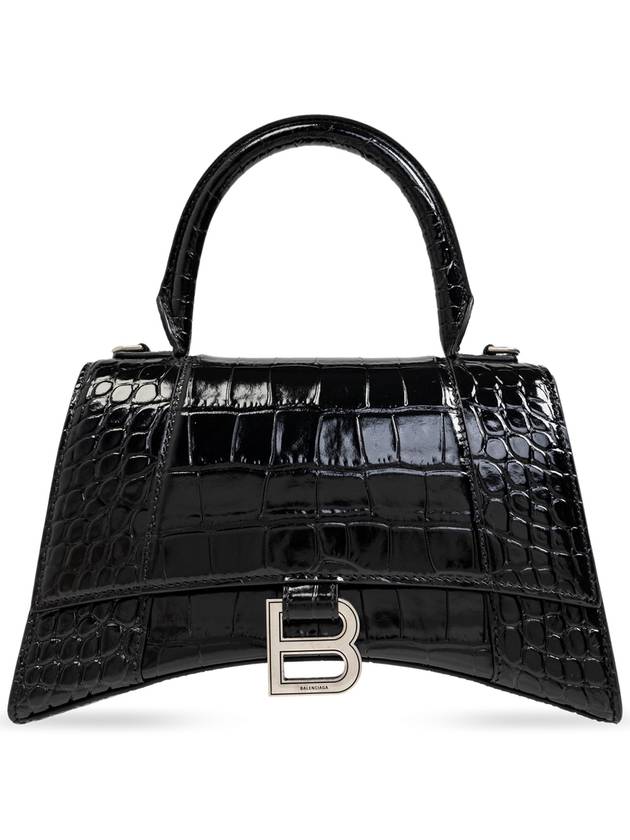 Balenciaga Hour Glass Croco Print Shoulder Bag Black