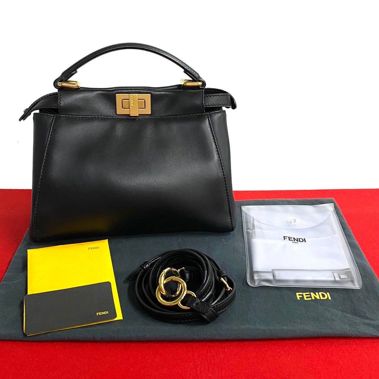 Fendi Peekaboo Mini Leather 2way Handbag Black