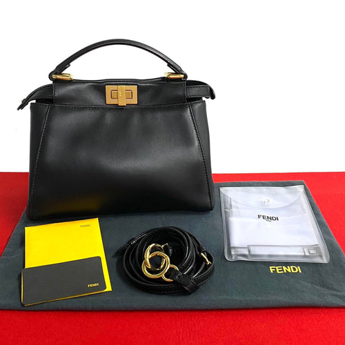 Fendi Peekaboo Mini Leather 2way Handbag Black