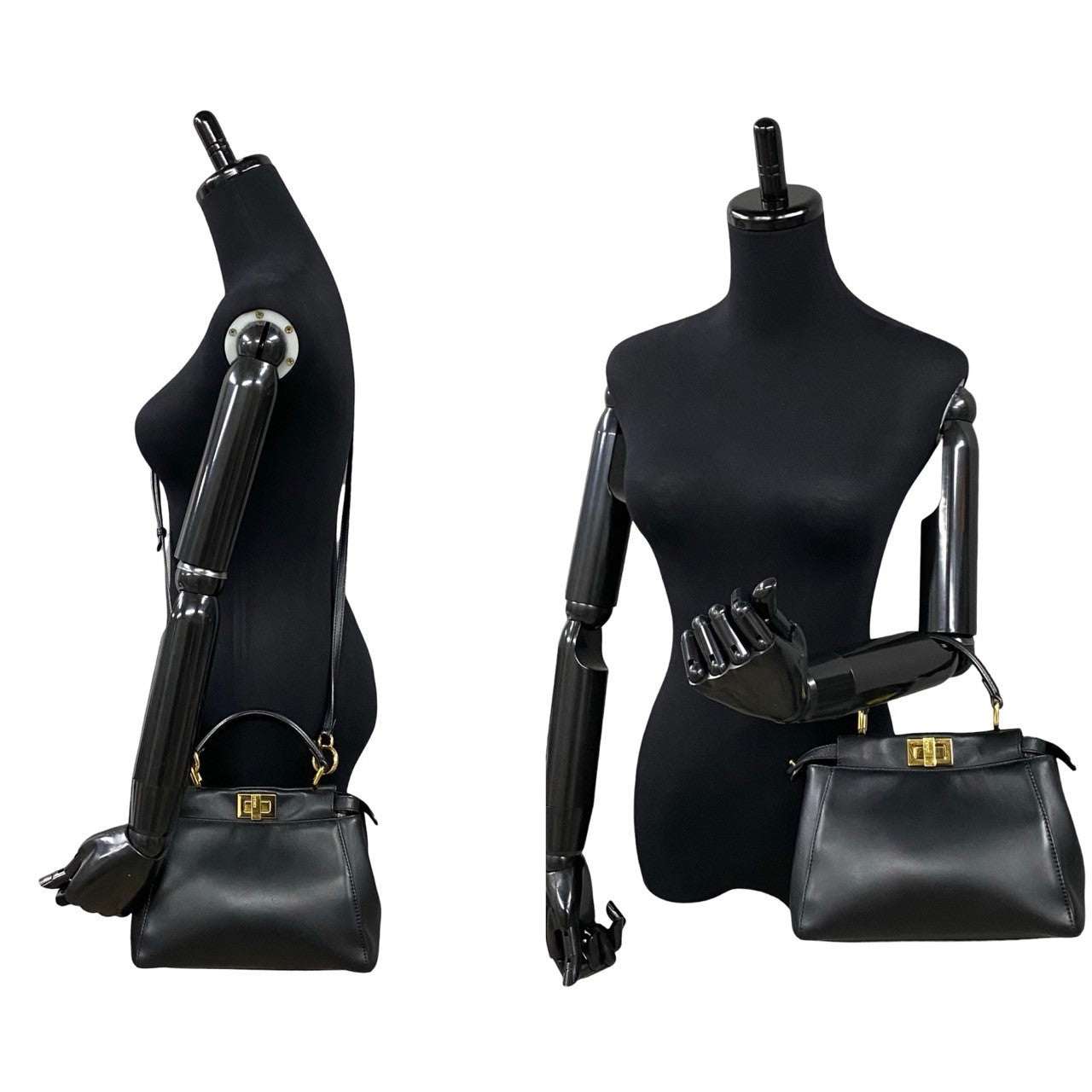 Fendi Peekaboo Mini Leather 2way Handbag Black