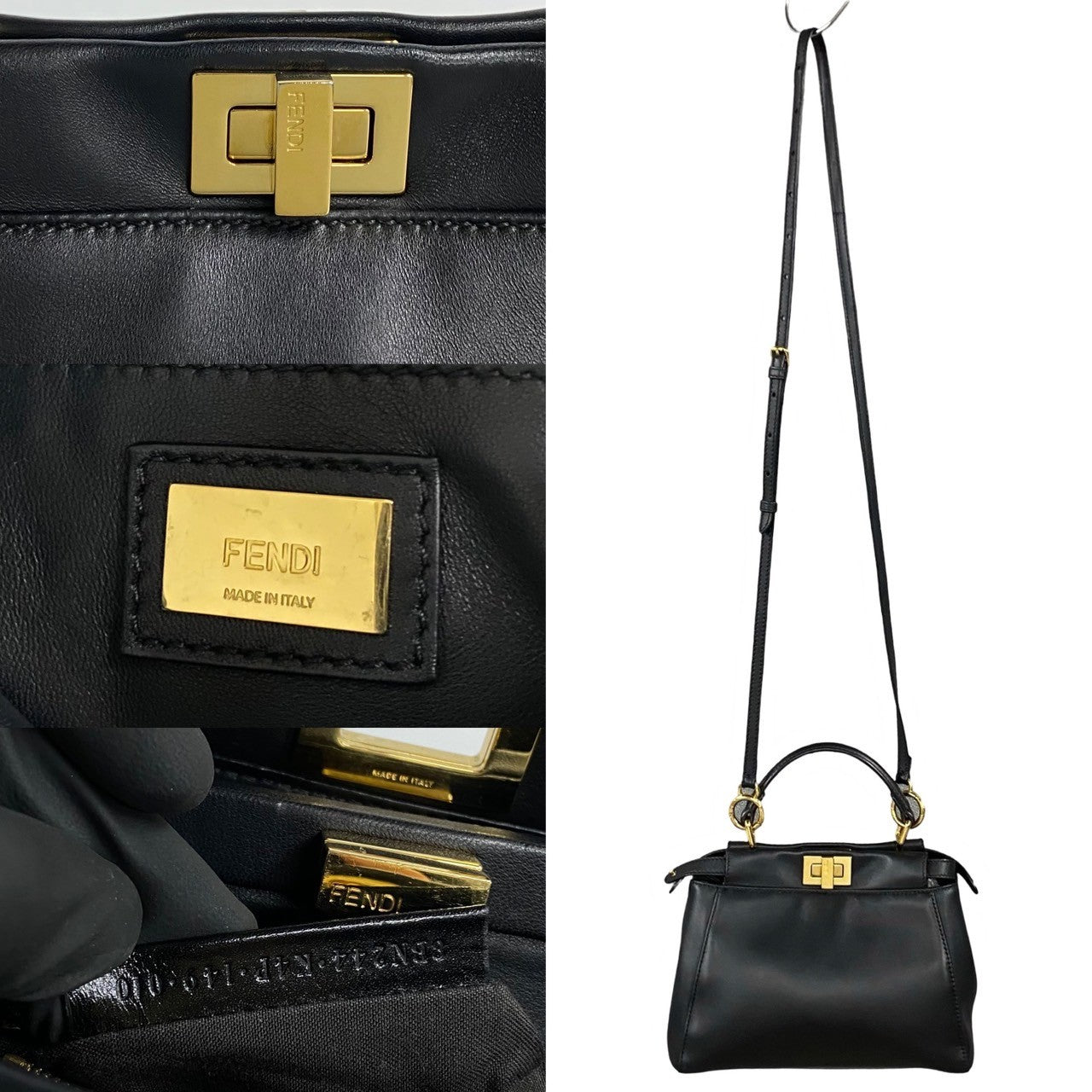 Fendi Peekaboo Mini Leather 2way Handbag Black