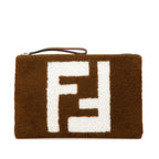 Fendi Shearling Leather Logo Large Clutch 8N0178