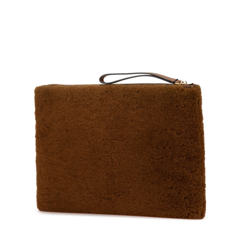 Fendi Shearling Leather Logo Large Clutch 8N0178
