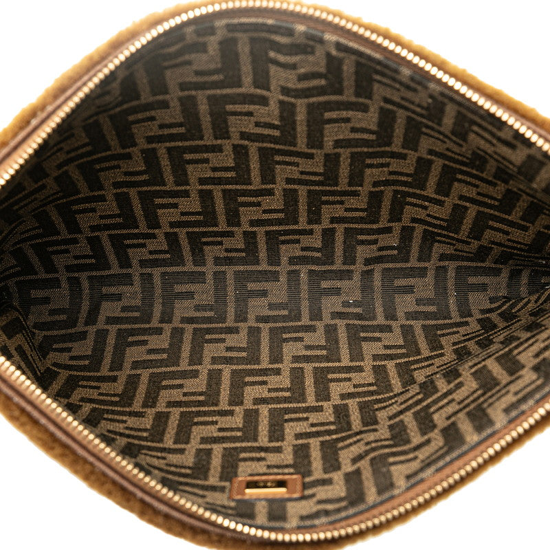 Fendi Shearling Leather Logo Large Clutch 8N0178