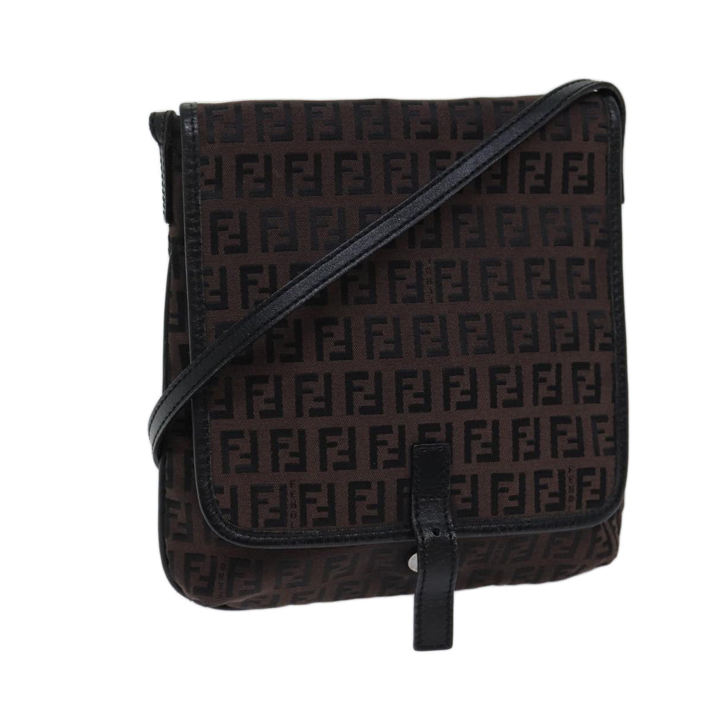 FENDI Zucchino Canvas Shoulder Bag Black70164