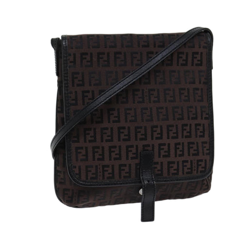 FENDI Zucchino Canvas Shoulder Bag Black70164