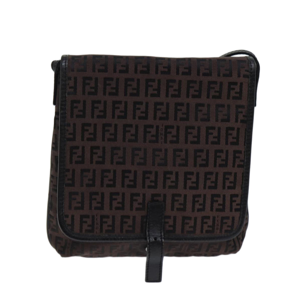 FENDI Zucchino Canvas Shoulder Bag Black70164