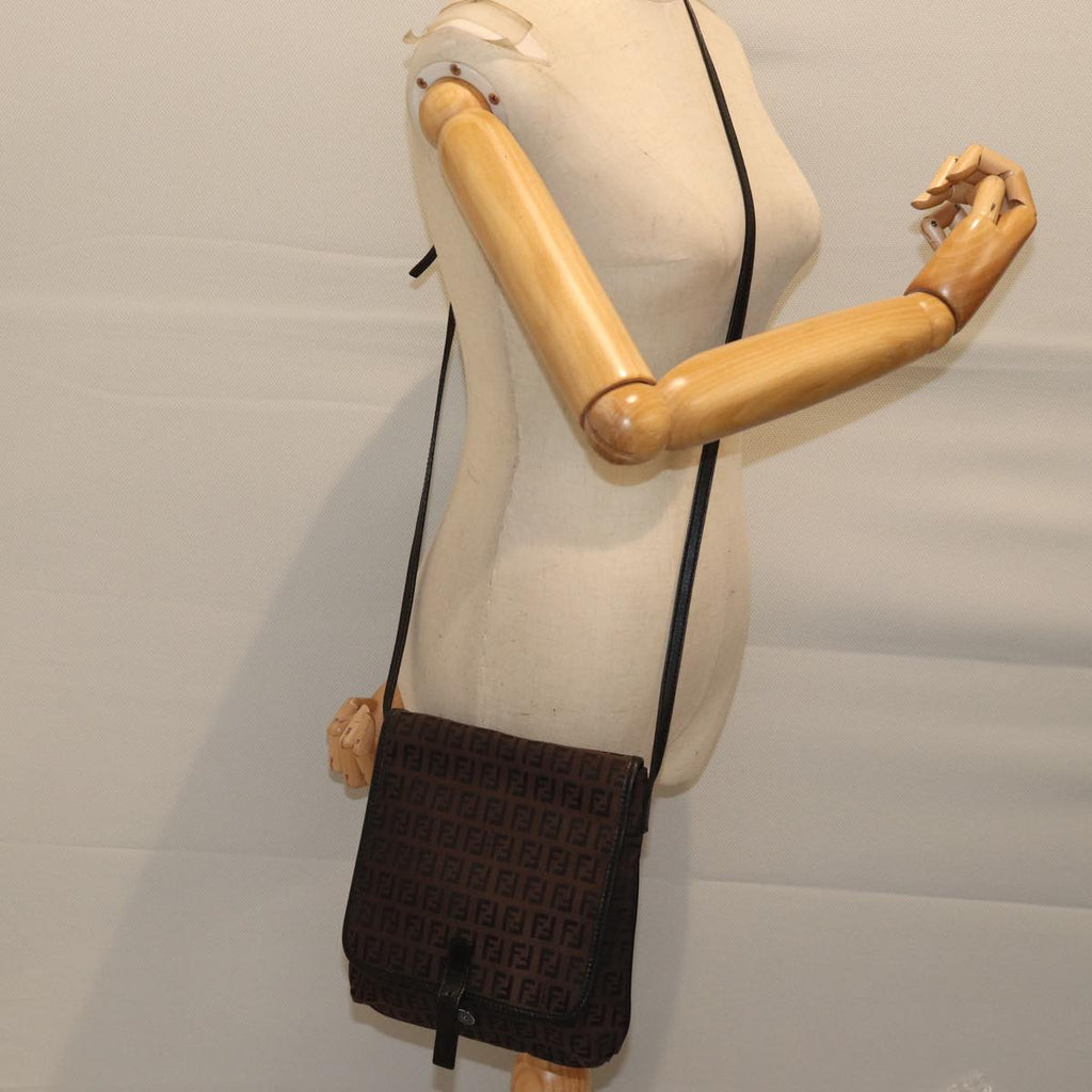 FENDI Zucchino Canvas Shoulder Bag Black70164