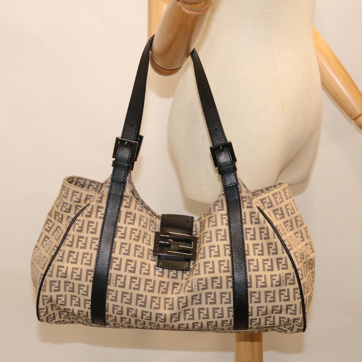 FENDI Zucchino Canvas Mamma Baguette Tote Bag Beige70168