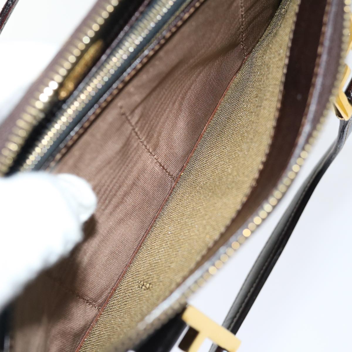 FENDI Zucca Canvas Hand Bag Brown Black70251