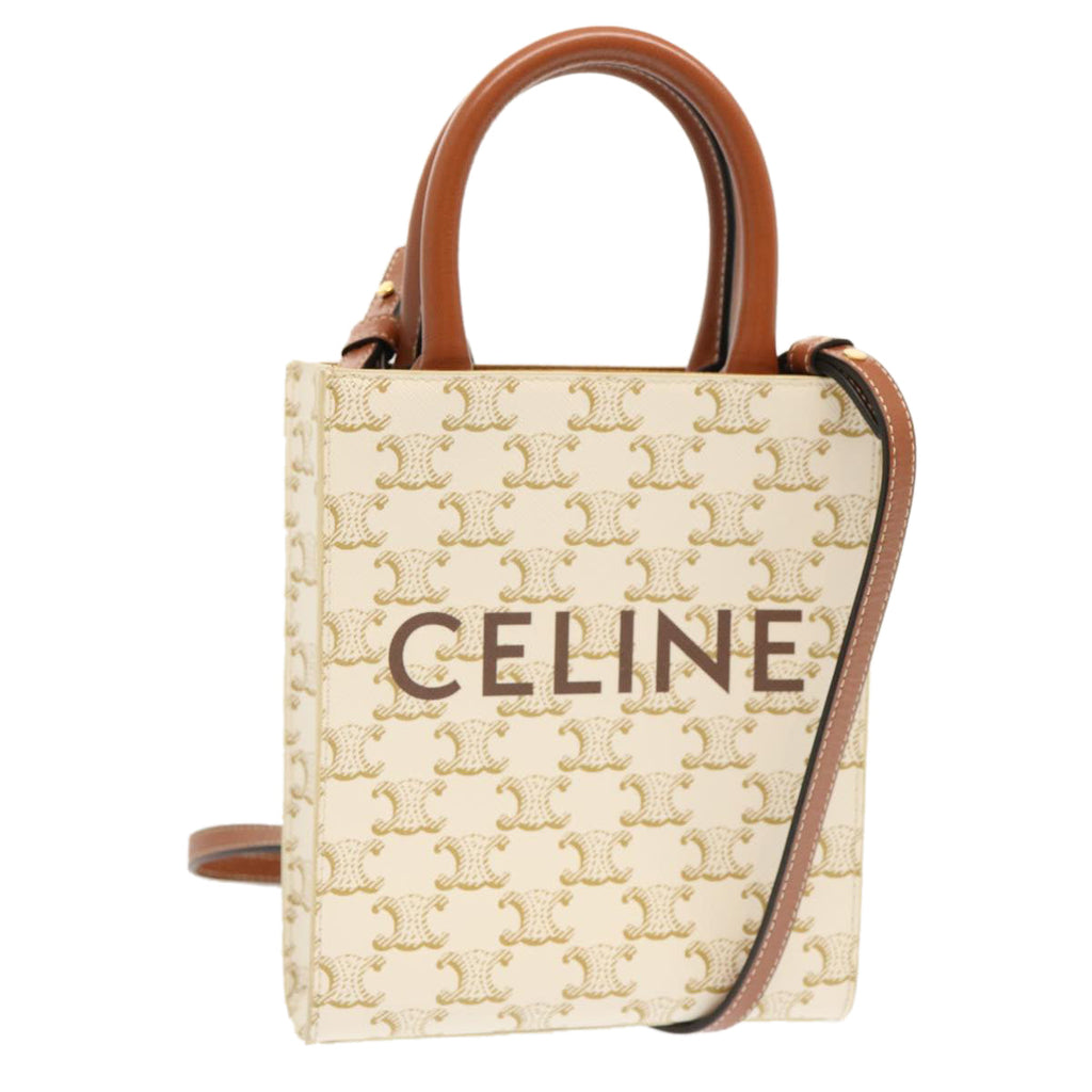 CELINE Triomphe Canvas Minibar Tical Hippo Hand Bag PVC 2way White Auth 70259A