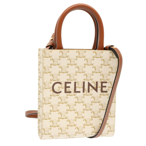 CELINE Triomphe Canvas Minibar Tical Hippo Hand Bag PVC 2way White Auth 70259A