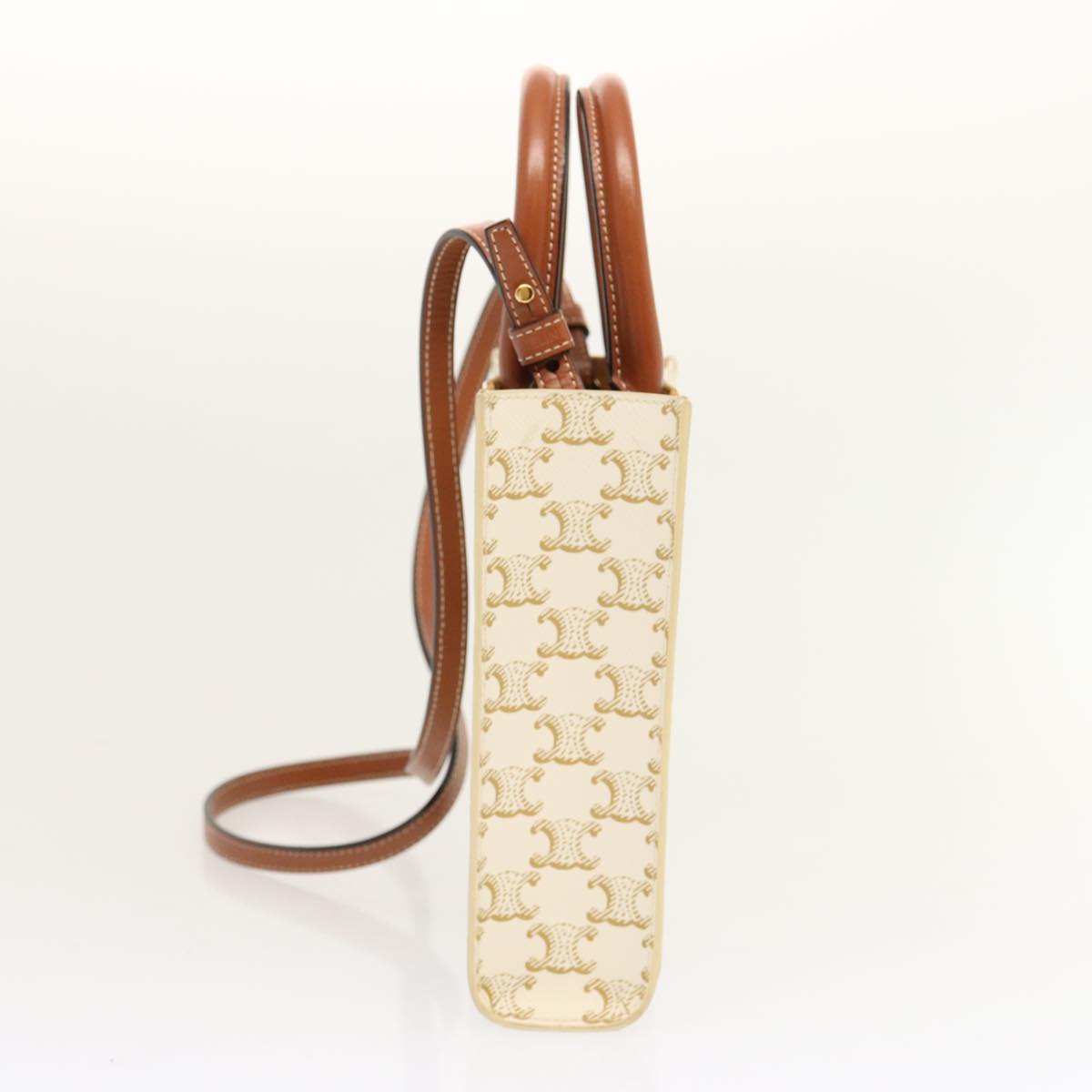 CELINE Triomphe Canvas Minibar Tical Hippo Hand Bag PVC 2way White Auth 70259A