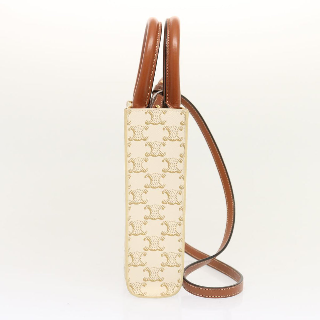 CELINE Triomphe Canvas Minibar Tical Hippo Hand Bag PVC 2way White Auth 70259A