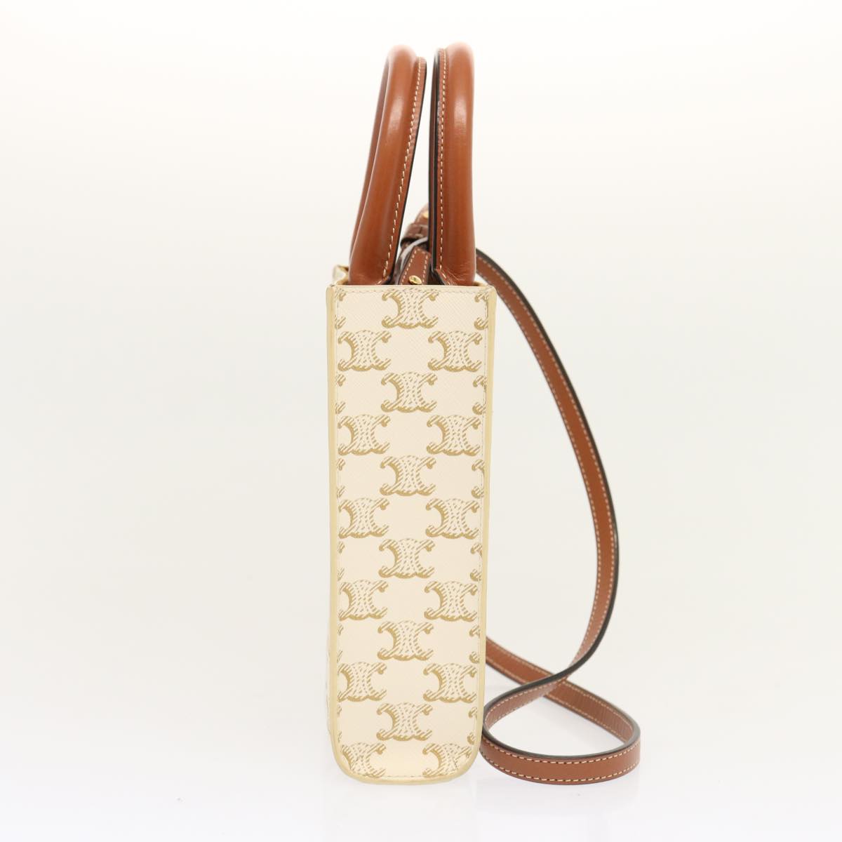 CELINE Triomphe Canvas Minibar Tical Hippo Hand Bag PVC 2way White Auth 70259A