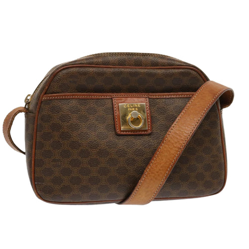CELINE Macadam Canvas Shoulder Bag PVC Brown  70317