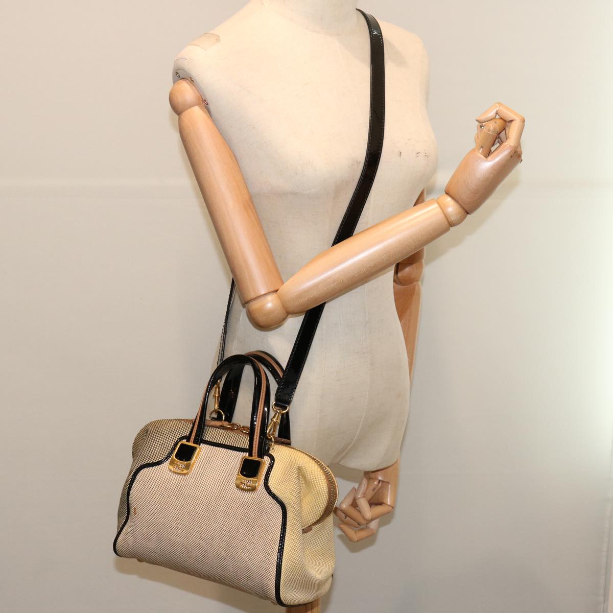 FENDI Hand Bag Canvas 2way Beige70343