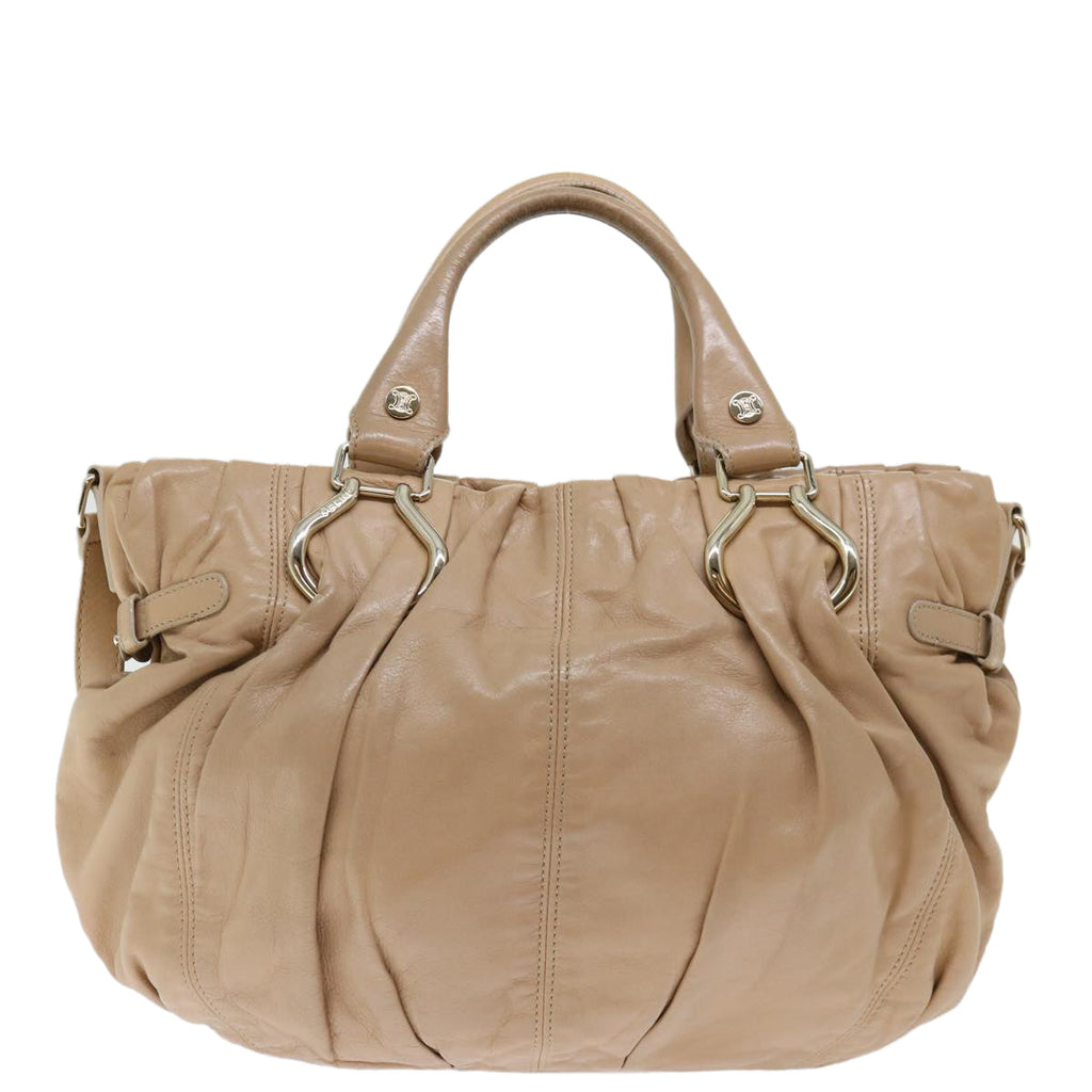 CELINE Hand Bag Leather 2way Beige Auth 70407