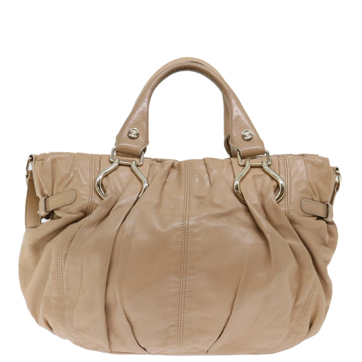 CELINE Hand Bag Leather 2way Beige Auth 70407