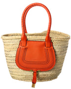 Chloe Marcie Medium Raffia & Leather Basket Tote