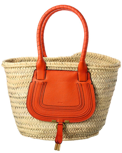 Chloe Marcie Medium Raffia & Leather Basket Tote