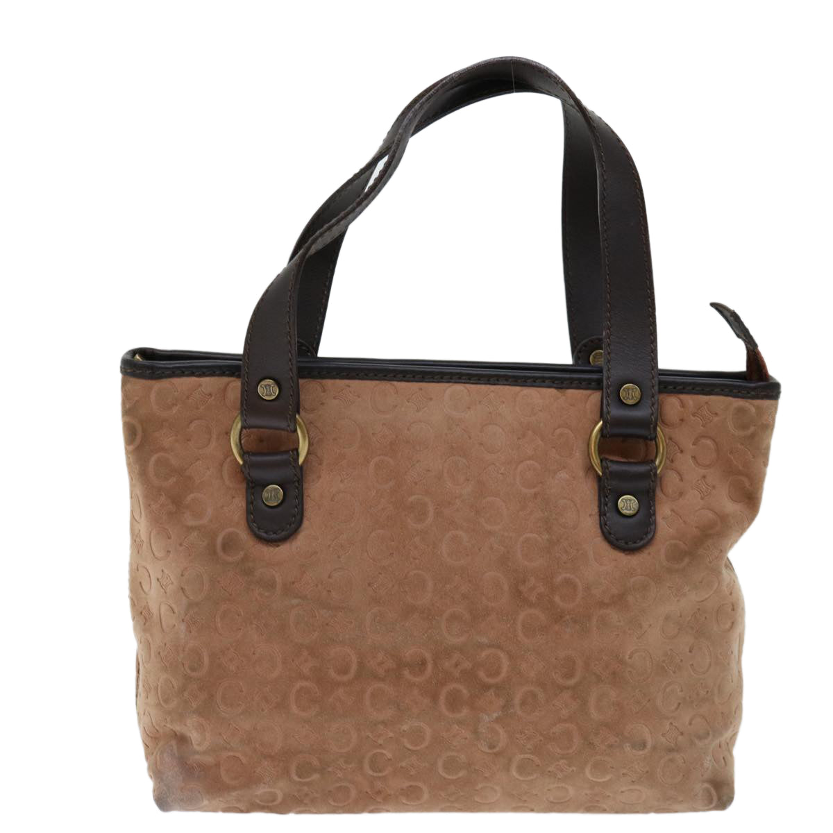 CELINE C Macadam Canvas Hand Bag Suede Brown Auth 70595