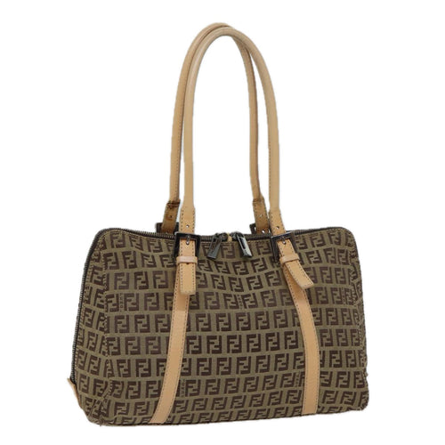 FENDI Zucchino Canvas Hand Bag Canvas Beige Brown70596