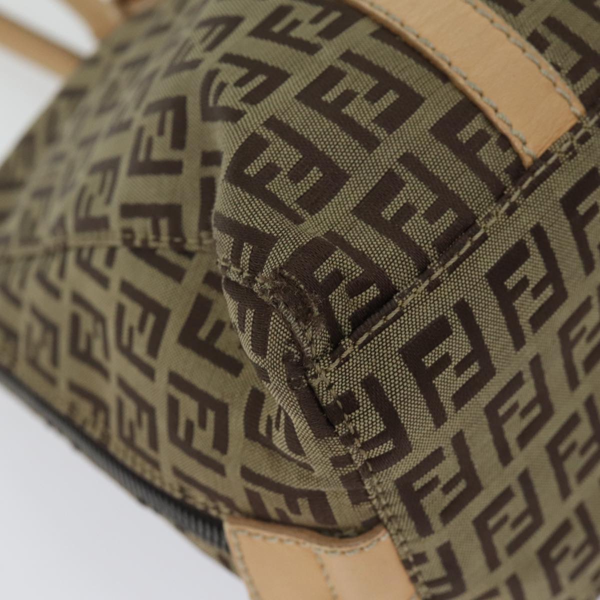 FENDI Zucchino Canvas Hand Bag Canvas Beige Brown70596