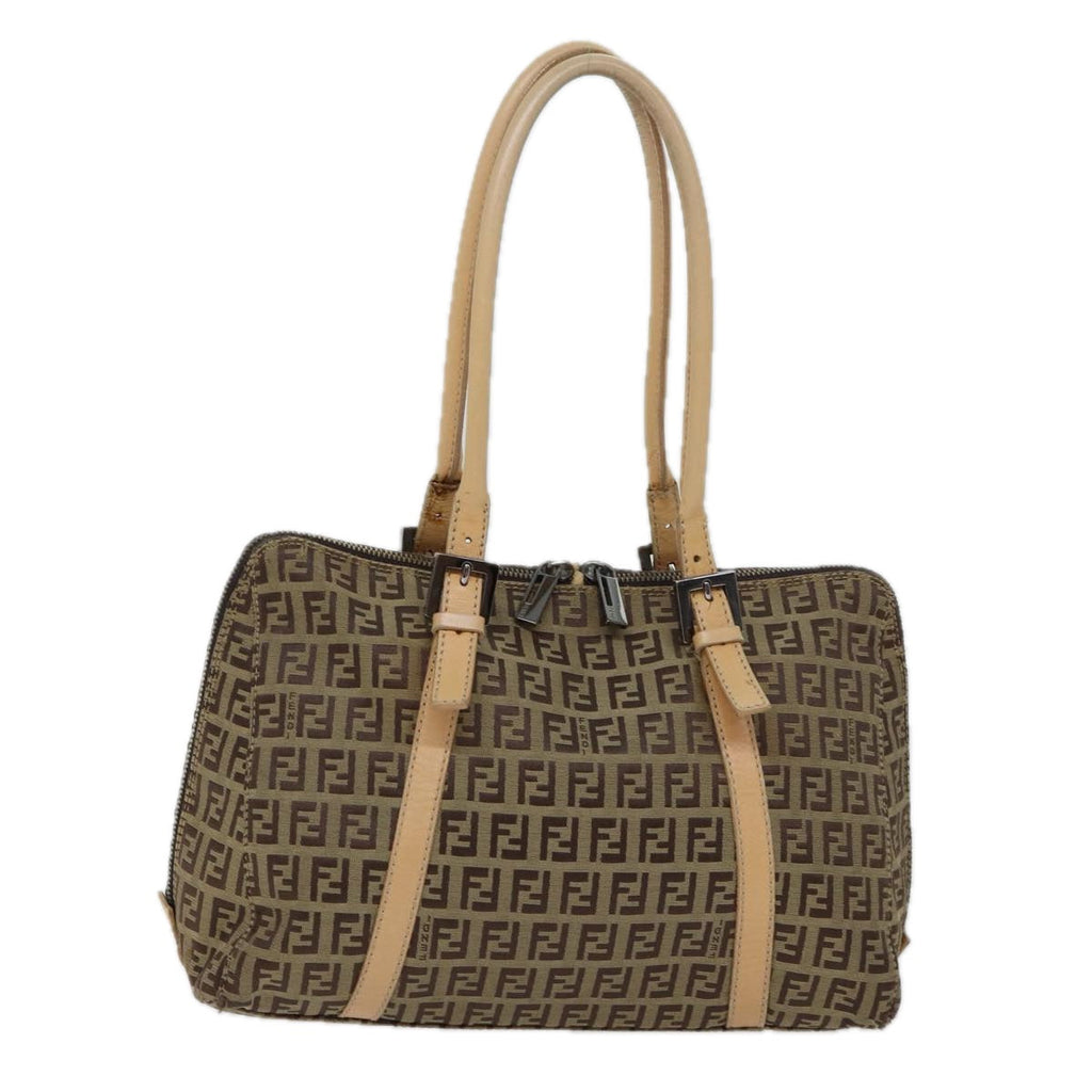 FENDI Zucchino Canvas Hand Bag Canvas Beige Brown70596