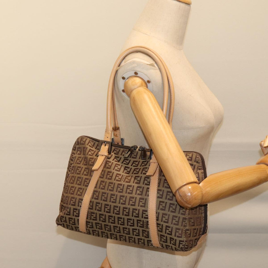FENDI Zucchino Canvas Hand Bag Canvas Beige Brown70596