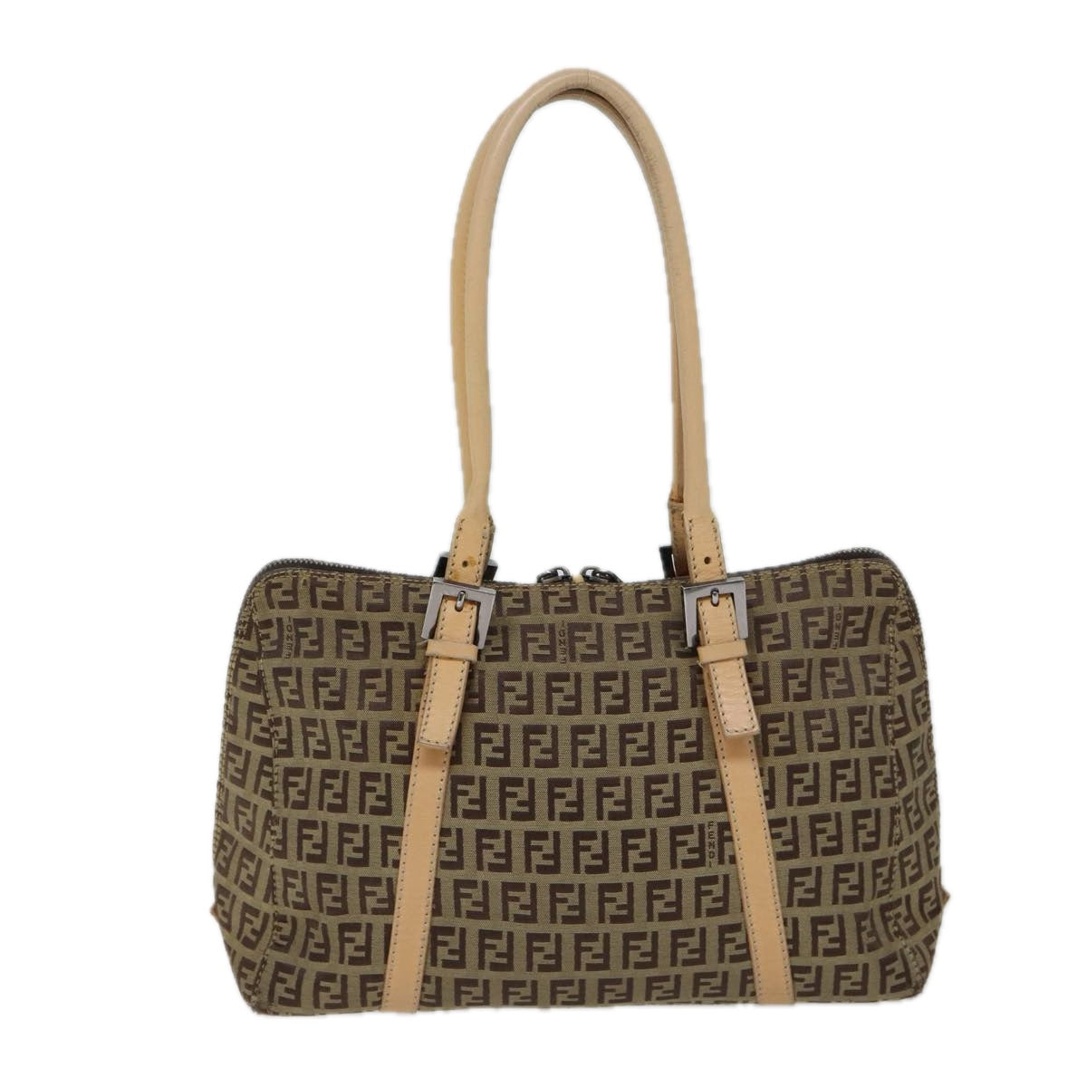FENDI Zucchino Canvas Hand Bag Canvas Beige Brown70596