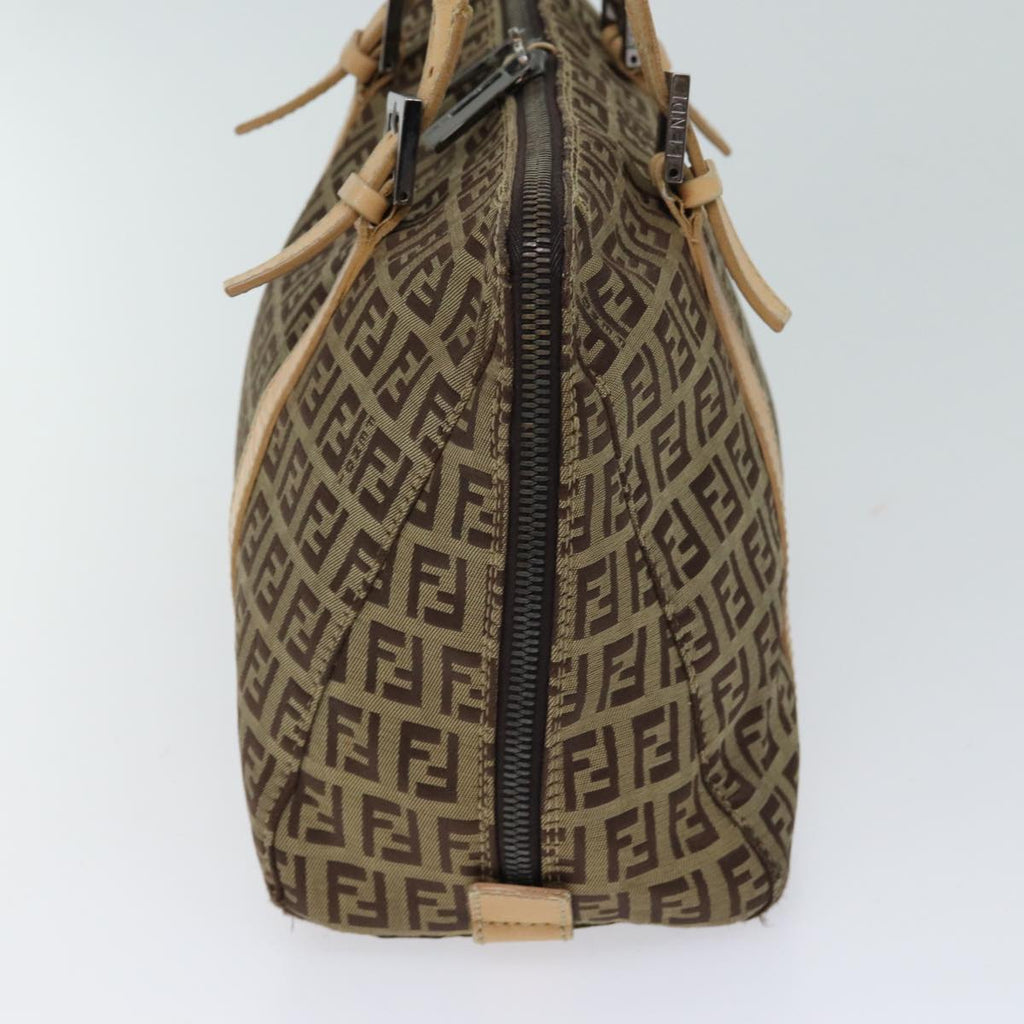 FENDI Zucchino Canvas Hand Bag Canvas Beige Brown70596