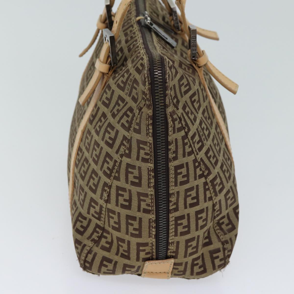 FENDI Zucchino Canvas Hand Bag Canvas Beige Brown70596