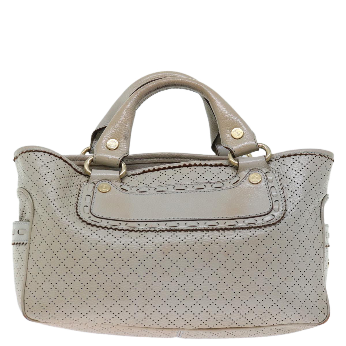 CELINE Hand Bag Leather Gray Auth 70597